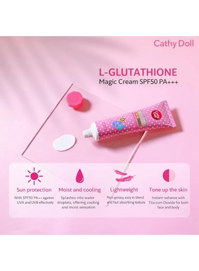 Cathy Doll L-Glutathione Magic Cream SPF50 PA+++ Daily Face Cream with UV Protection Lightweight, Brightening-Look & Tone-Enhancing Formula Suitable for All Skin Types - Image 3