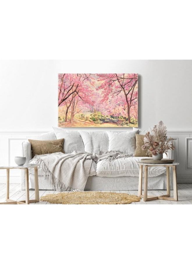 Home Gallery Canvas Wall Art, Abstract Framed Portrait of landscape pink flower of Wild cherry tree  - Image 2