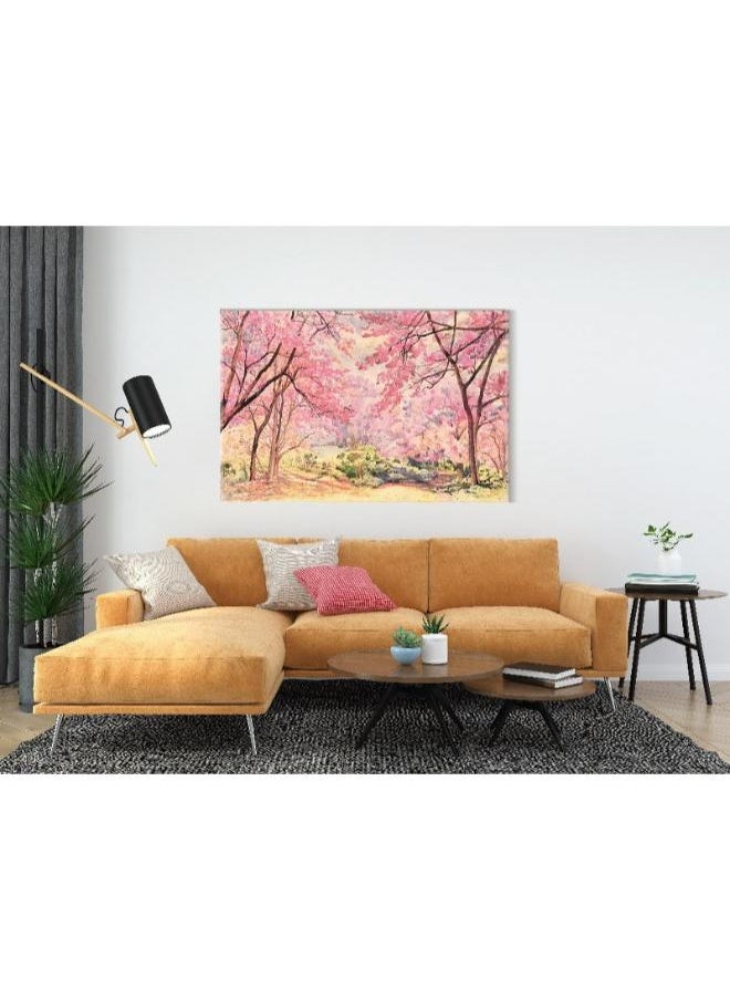 Home Gallery Canvas Wall Art, Abstract Framed Portrait of landscape pink flower of Wild cherry tree  - Image 4