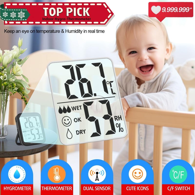 Antonki Room Thermometer, 2 Pack Indoor Hygrometer Thermometer, Humidity Meter, Humidity Gauge, Temperature and Humidity Monitor with Dual Sensors for Baby Room, Bedroom, Reptile Pets, Plants, Greenhouse - Image 2