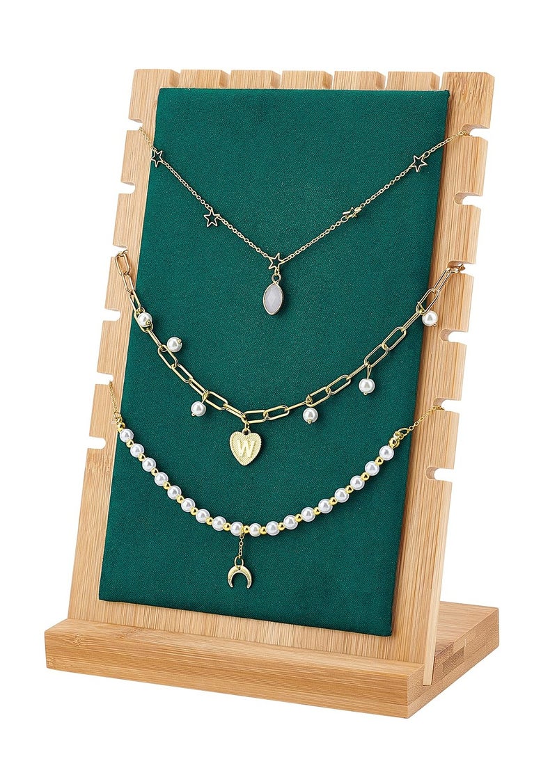 Excefore Necklace Jewelry Display Stand, Slots Lightweight Wooden Necklace Display Holder with Leather Soft Mat, Long Chain Jewelry Organizer, Bracelet Display Board for Pendant Necklace - Image 1