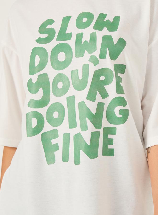 Styli Slogan Print Short Sleeve Oversized T-Shirt - Image 4