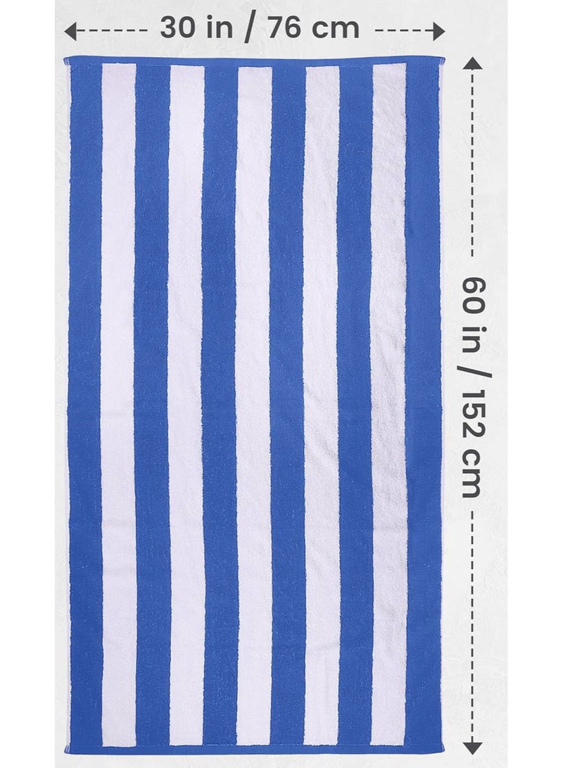 فابينني عبوة من قطعتين من مناشف الشاطئ القطنية 100%، مقاس 30×60 بوصة، بنمط مخطط، مناسبة لحمامات السباحة، مصنوعة من القطن، مقاس 76×152 سم، تتميز بقدرة امتصاص عالية وسرعة جفاف فائقة، لون أزرق. - Image 4