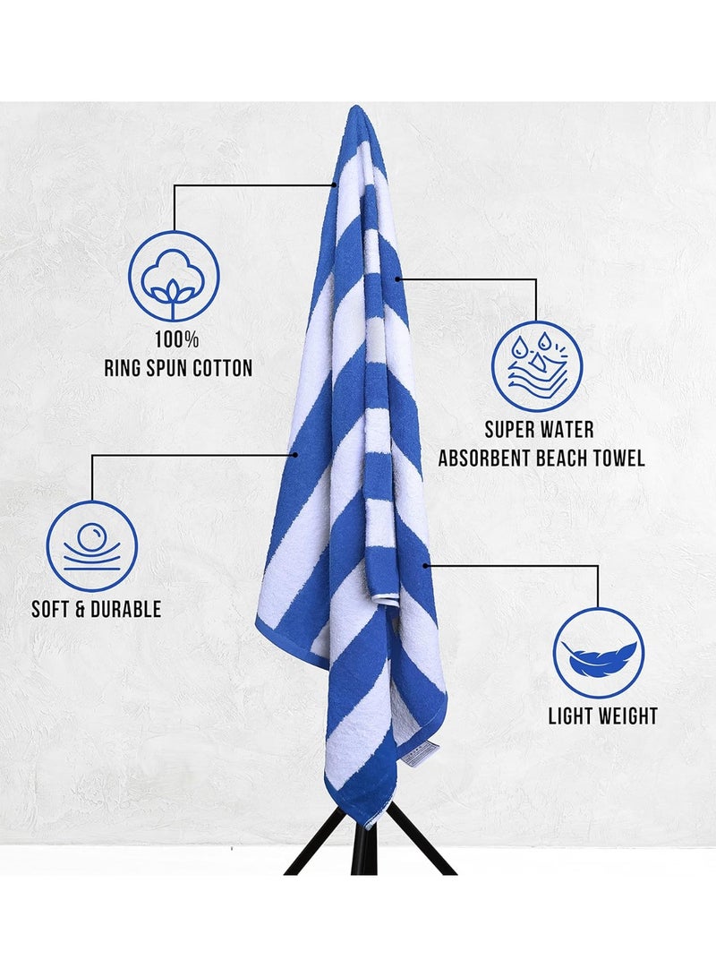 فابينني عبوة من قطعتين من مناشف الشاطئ القطنية 100%، مقاس 30×60 بوصة، بنمط مخطط، مناسبة لحمامات السباحة، مصنوعة من القطن، مقاس 76×152 سم، تتميز بقدرة امتصاص عالية وسرعة جفاف فائقة، لون أزرق. - Image 5