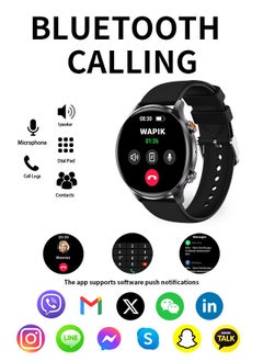 WAPIK Korean Brand Smart Watch Y5，Business Smartwatch, Waterproof Fitness Watch, Bluetooth Calling, Compatible with Android and iOS,Smartwatch For Men, Zinc Alloy Vacuum Plating, Heart Rate Monitoring，Black  - Image 3