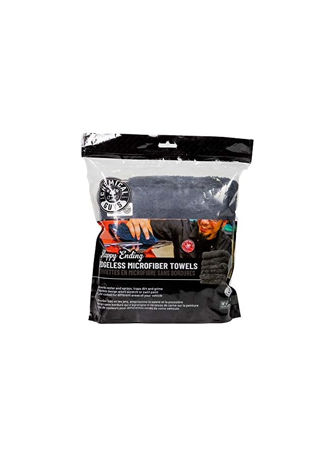 Chemical Guys Happy Ending Edgeless Microfiber Towel, Black, 16" x 16" (3 Pack), MIC34703
