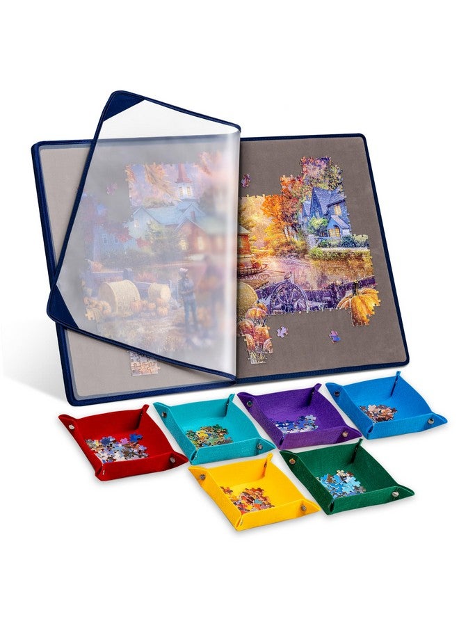 Tektalk Tektalk Jigsaw Puzzle Board with 6 Color Sorting Trays - Portable Puzzle Mat with Non-Slip Surface, Dustproof Cover for Storage, Up to 1000 Pieces - Grey - Image 1