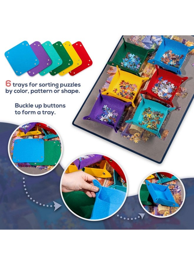 Tektalk Tektalk Jigsaw Puzzle Board with 6 Color Sorting Trays - Portable Puzzle Mat with Non-Slip Surface, Dustproof Cover for Storage, Up to 1000 Pieces - Grey - Image 2
