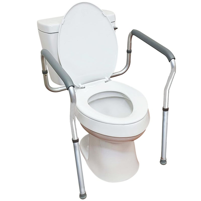 Carex Toilet Safety Rails Adjustable and Detachable Toilet Safety Frame with Handles for Elderly Handicap or Disabled HeavyDuty NonSlip Bathroom Grab Bar with Padded Handles and Aluminum Frame