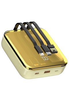 Porodo Mirror Compact Power Bank 20000mAh with Out Cable USB-A, Type-C and Lightning, 20W Power Delivery, Simultaneous Charging, Compatible with iPhone, Samsung, etc - Gold