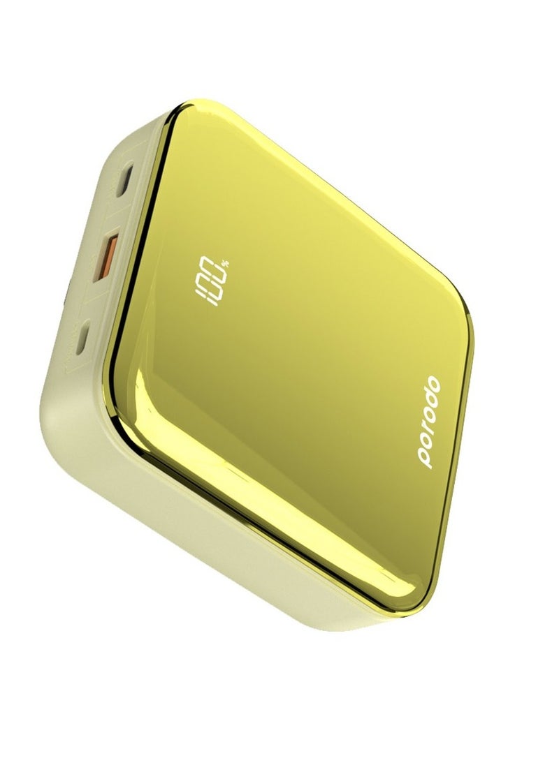 porodo - Porodo Mirror Compact Power Bank 20000mAh with Out Cable USB-A, Type-C and Lightning, 20W Power Delivery, Simultaneous Charging, Compatible with iPhone, Samsung, etc - Gold - Image 1