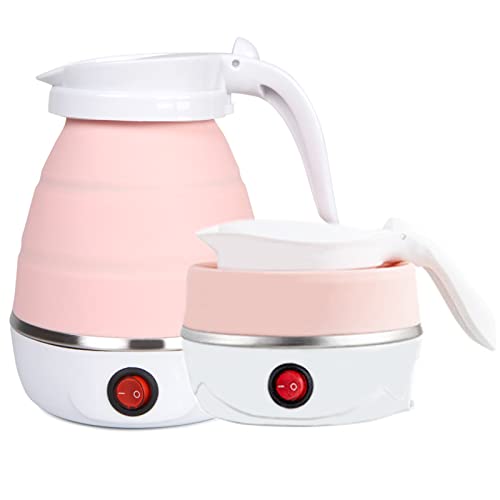 resgitiati Travel Kettle Electric Small Foldable Portable Kettle,Silicone Collapsible Heating Water Boiler Tea Pot for Camping,Easy for Storage with Separable Power Cord (Pink) - Image 1