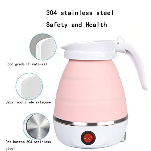 resgitiati Travel Kettle Electric Small Foldable Portable Kettle,Silicone Collapsible Heating Water Boiler Tea Pot for Camping,Easy for Storage with Separable Power Cord (Pink) - Image 2