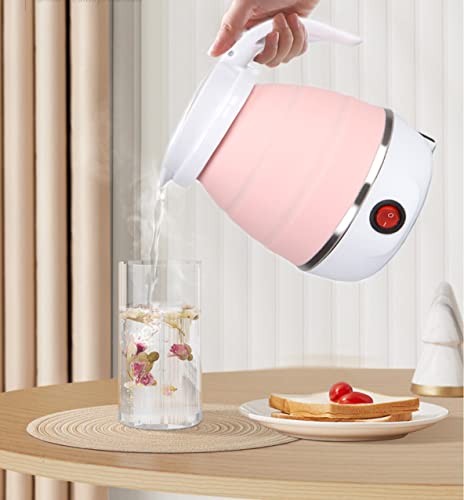 resgitiati Travel Kettle Electric Small Foldable Portable Kettle,Silicone Collapsible Heating Water Boiler Tea Pot for Camping,Easy for Storage with Separable Power Cord (Pink) - Image 5