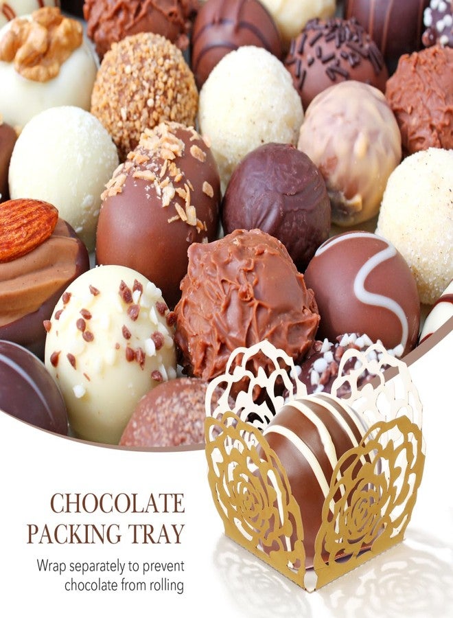 UKCOCO Hollow Rose Lace Paper Truffle Cups 100 Pcs Gold – Food-Safe Floral Design Non-Stick – for Brigadeiro Chocolate Desserts Birthday Wedding Shower Decor for Cupcake Baking Candy Packaging - Image 5