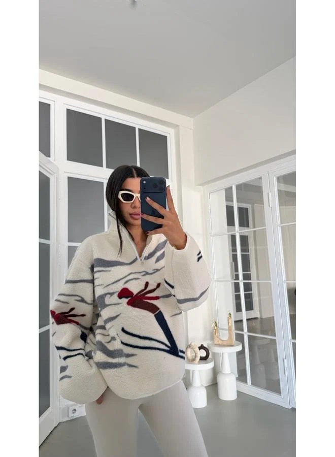 Gaus Ecru Sled-Pattern Half-Zip Polar Sweatshirt GAUS-01916 GAUS-01931.