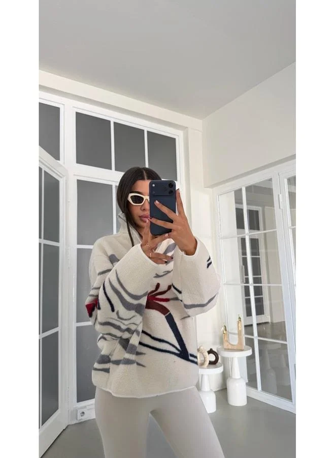Gaus Ecru Sled-Pattern Half-Zip Polar Sweatshirt GAUS-01916 GAUS-01931.