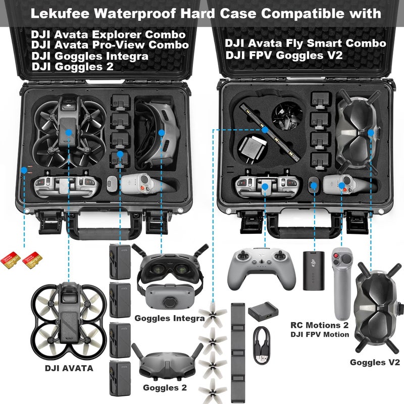 Lekufee Lekufee Waterproof Hard Case Compatible with DJI Avata Explorer Combo(DJI Goggles Integra)/DJI Avata Pro(DJI Goggles 2)/DJI Avata Fly Smart Combo (DJI FPV Goggles V2) and More Accessories(Case Only)  - Image 2