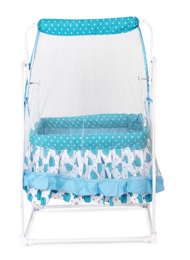 Dharmsaar Premium SkyBlue New Born Baby Cradle with Swing & Mosquito Net, Wheels Safety Belt with Lock, Sturdy & Safe, Polypropylene & Mild Steel (0-12 Months) - Image 2