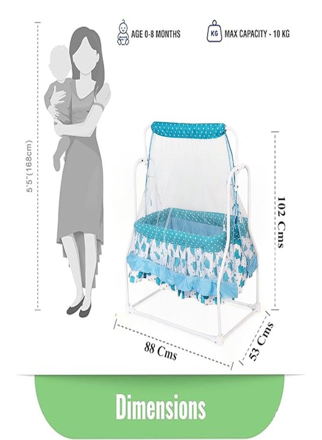 Dharmsaar Premium SkyBlue New Born Baby Cradle with Swing & Mosquito Net, Wheels Safety Belt with Lock, Sturdy & Safe, Polypropylene & Mild Steel (0-12 Months) - Image 5