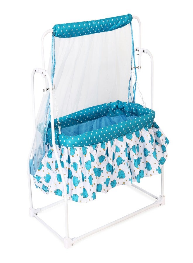 Dharmsaar Premium SkyBlue New Born Baby Cradle with Swing & Mosquito Net, Wheels Safety Belt with Lock, Sturdy & Safe, Polypropylene & Mild Steel (0-12 Months) - Image 1