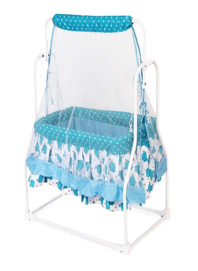Dharmsaar Premium SkyBlue New Born Baby Cradle with Swing & Mosquito Net, Wheels Safety Belt with Lock, Sturdy & Safe, Polypropylene & Mild Steel (0-12 Months) - Image 3