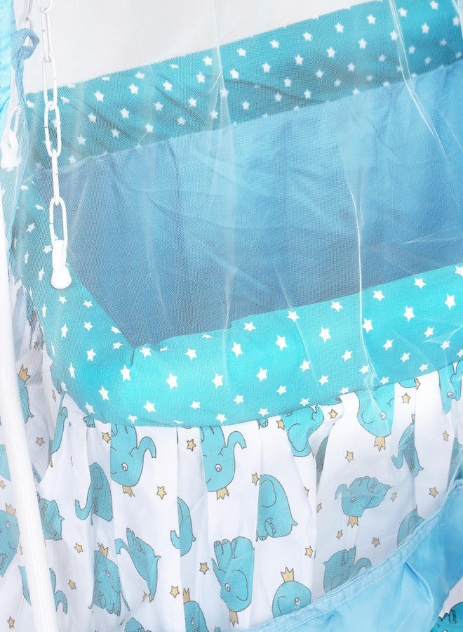 Dharmsaar Premium SkyBlue New Born Baby Cradle with Swing & Mosquito Net, Wheels Safety Belt with Lock, Sturdy & Safe, Polypropylene & Mild Steel (0-12 Months) - Image 4