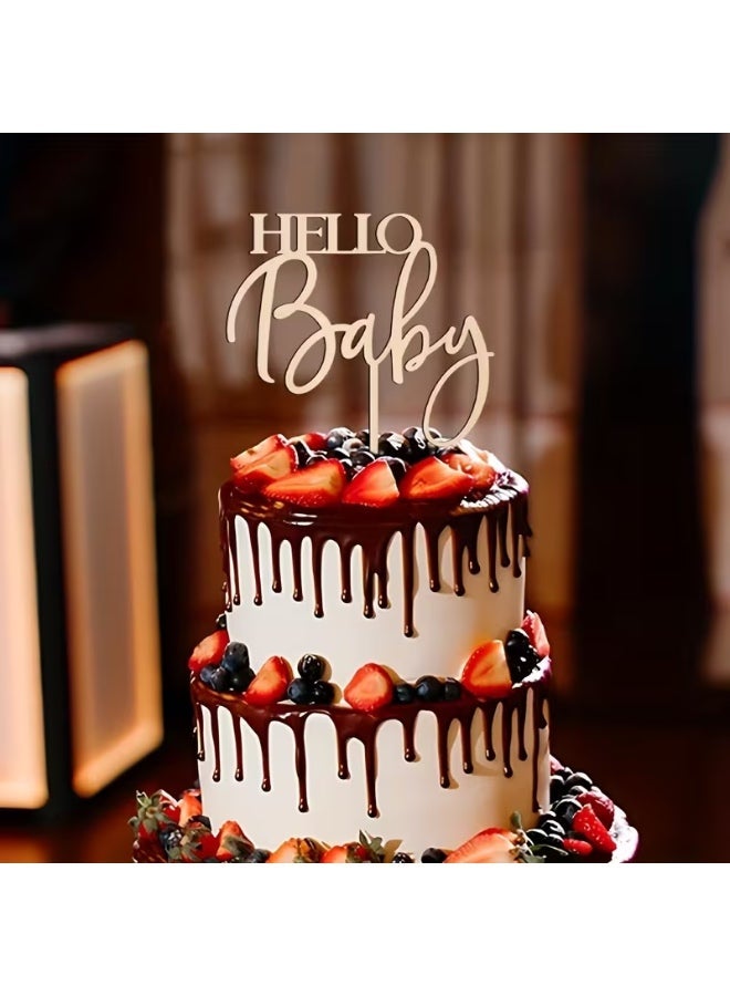 يلازيلا زينة كعكة خشبية بعبارة "Hello Baby" لحفلات استقبال المولود الجديد - Image 2