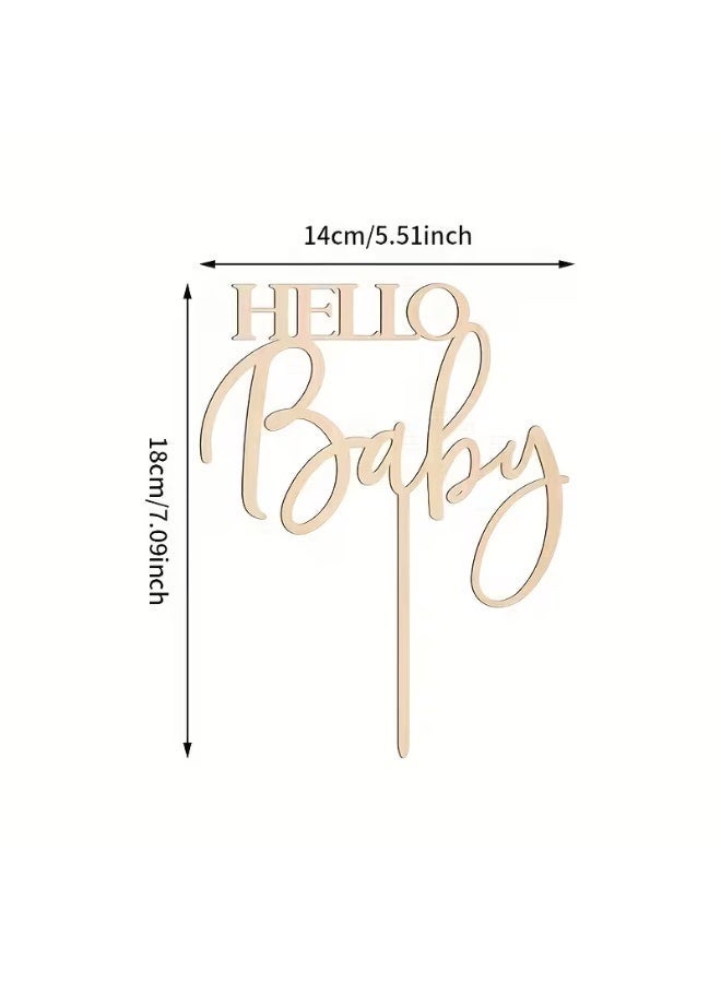 يلازيلا زينة كعكة خشبية بعبارة "Hello Baby" لحفلات استقبال المولود الجديد - Image 1
