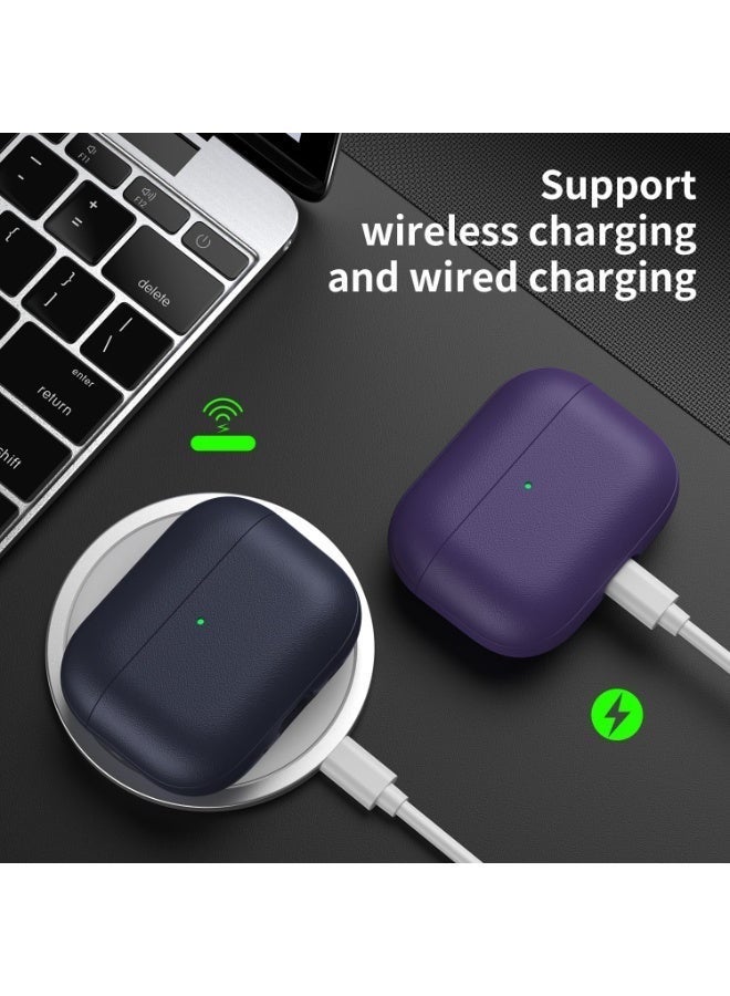 AirPods Pro 3 Case: Soft PU Leather AirPod Pro 3 Case with Lanyard - Shock-Proof Protective TPU Cover (Dark blue) - Image 3