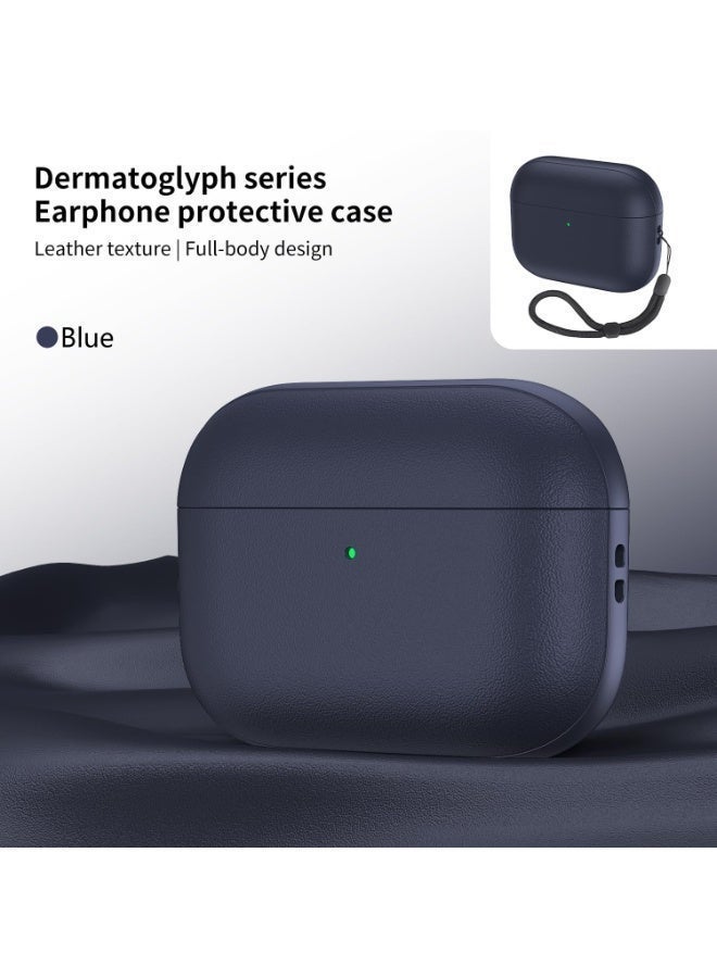 AirPods Pro 3 Case: Soft PU Leather AirPod Pro 3 Case with Lanyard - Shock-Proof Protective TPU Cover (Dark blue) - Image 2