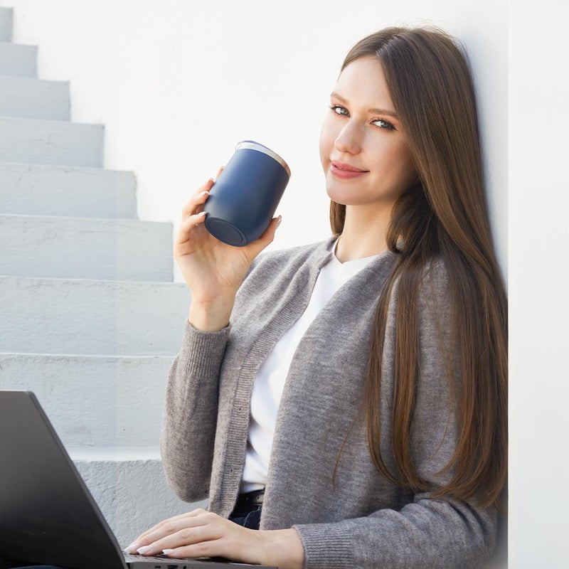 MEWAY كوب نبيذ MEWAY سعة 12 أونصة 16 حزمة هدايا بالجملة للنساء، كوب سفر من الفولاذ المقاوم للصدأ مزدوج الجدار مع غطاء، كوب نبيذ معزول بدون ساق للقهوة، الكوكتيلات، المشروبات (أزرق داكن، مجموعة من 16) - Image 5