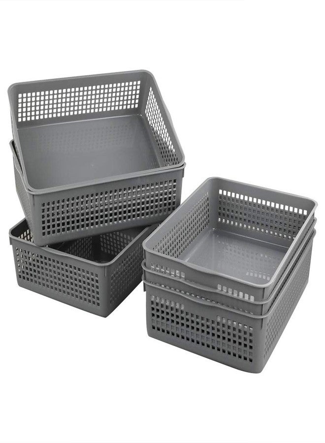 Nicesh A4 Size Plastic Basket, Desktop File Storage Organization Tray, Set of 6 (Grey) - Image 1