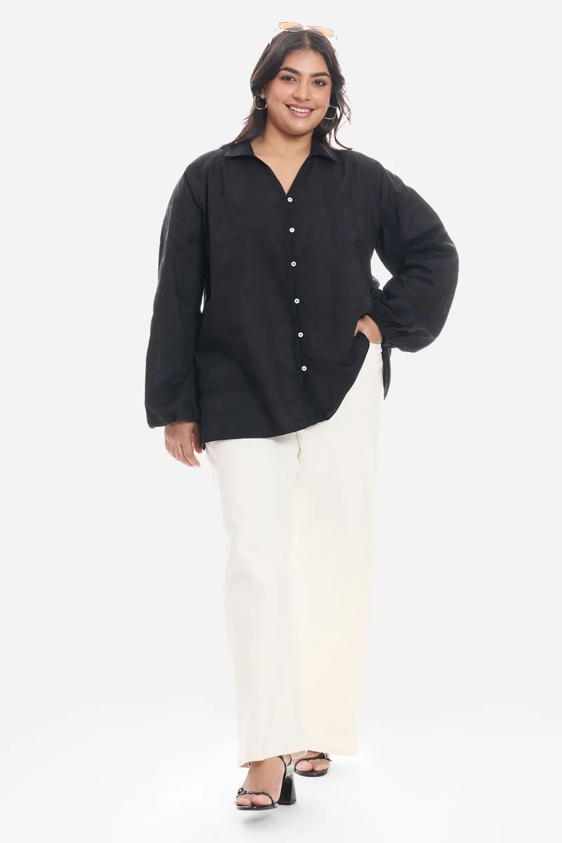 فيرجيو Solid Cotton Lace Embellished Plus Size Shirt for Women