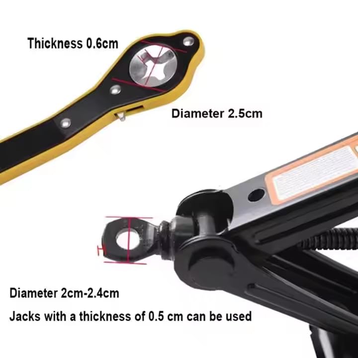 GNEY Heavy Duty Universal Ratchet Scissor Jack Handle Wrench – 13.4" Car Jack Crank Tool with Socket Adapter | Durable Steel Tire Lift Repair Tool for Vehicle, SUV, Trailer, Van, and RV – Yellow & Black - Image 2