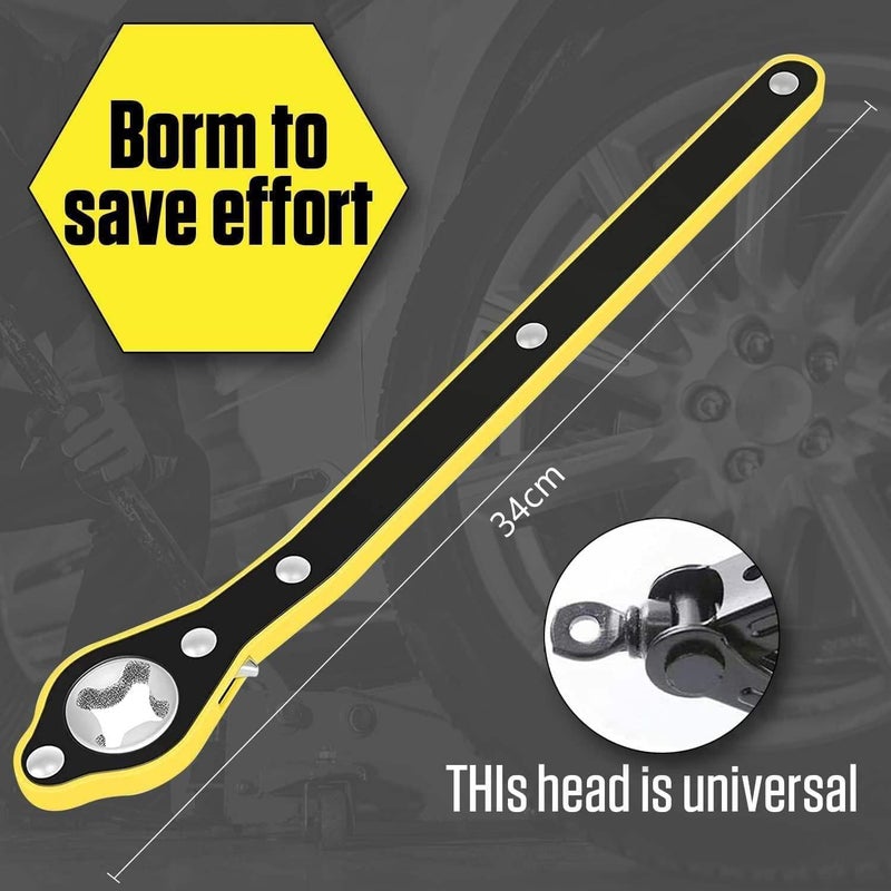 GNEY Heavy Duty Universal Ratchet Scissor Jack Handle Wrench – 13.4" Car Jack Crank Tool with Socket Adapter | Durable Steel Tire Lift Repair Tool for Vehicle, SUV, Trailer, Van, and RV – Yellow & Black - Image 3