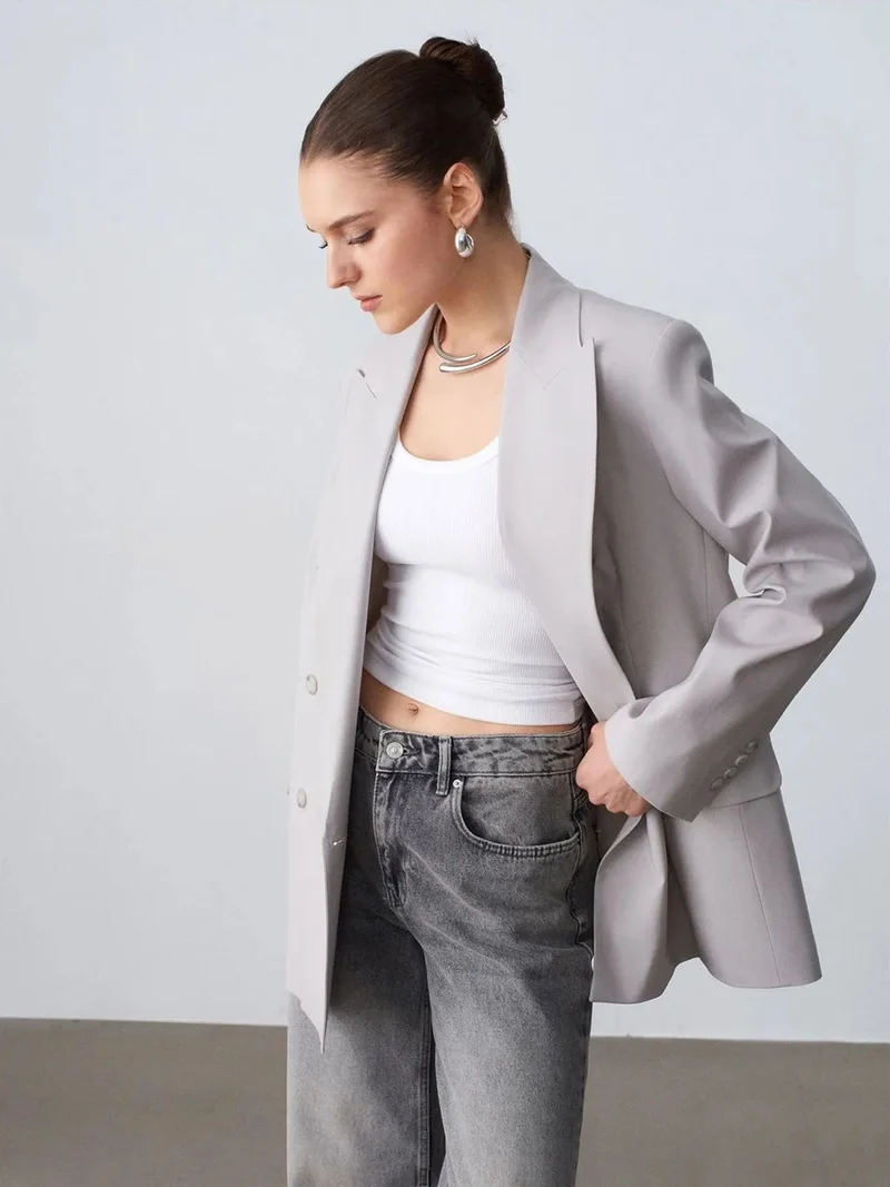 Dilvin Dilvin Long Crepe Blazer Jacket