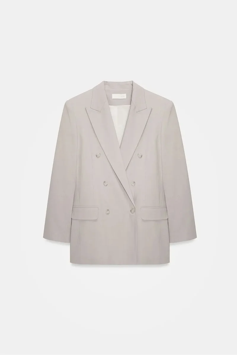 Dilvin Light Grey DILVIN Long Crepe Blazer Jacket for Women | Best Price UAE