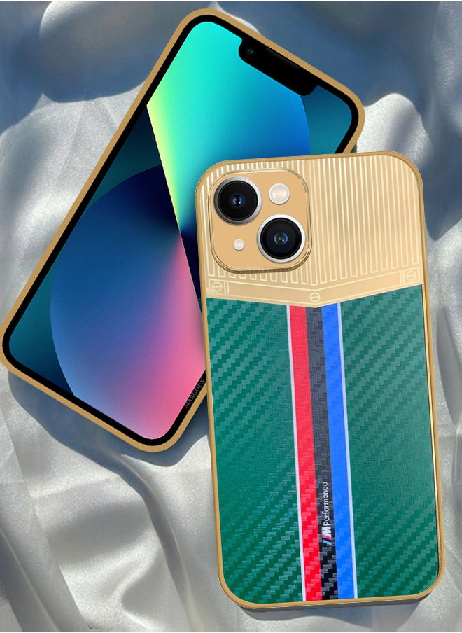 CATANES iPhone 13 Luxury Gold Plated Case Hybrid Electroplated Frame Back Cover with Carbon Fiber Pattern  - Image 1