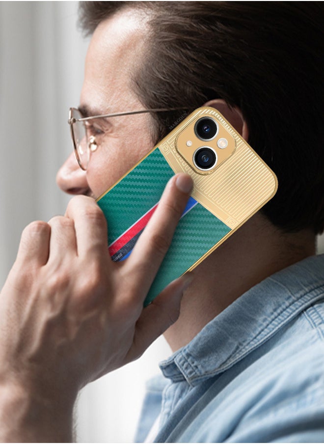 CATANES iPhone 13 Luxury Gold Plated Case Hybrid Electroplated Frame Back Cover with Carbon Fiber Pattern  - Image 3
