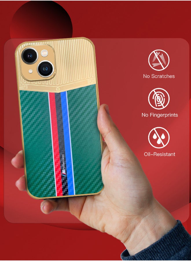 CATANES iPhone 13 Luxury Gold Plated Case Hybrid Electroplated Frame Back Cover with Carbon Fiber Pattern  - Image 2