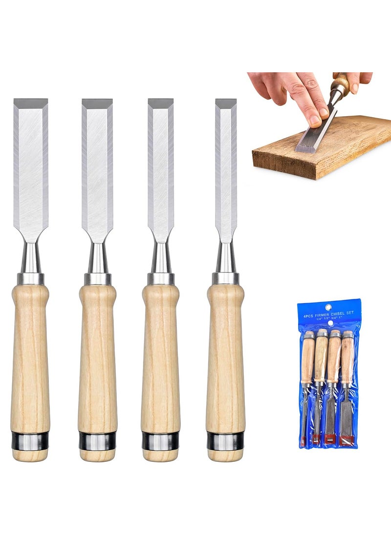 Serplex Serplex 4pcs Wood Craft Chisel Set for Wood Craft Multi Sizes BevelEdge Craft Chisels Wooden Handle Chrome Vanadium Steel Chisels for Trimming Shaping Detailing 