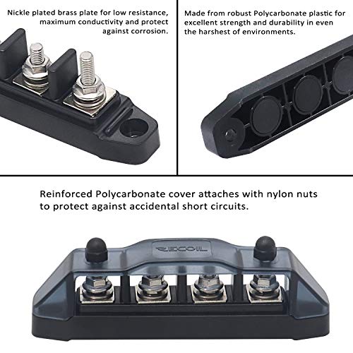 Recoil BBSPG4 Discrete 4 Position Barrier Strip Bus Bar 4 x M5 Studs Terminals Power Distribution Block Busbar with Ring Terminals - Image 5