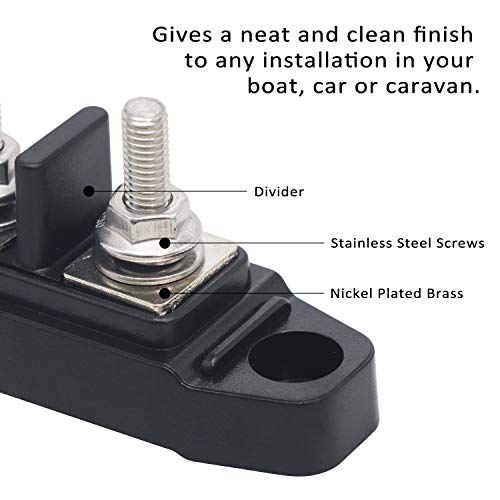 Recoil BBSPG4 Discrete 4 Position Barrier Strip Bus Bar 4 x M5 Studs Terminals Power Distribution Block Busbar with Ring Terminals - Image 2