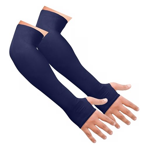 SNMMIFER UV Protection Arm Sleeves with Thumb Holes, Nylon Sun Protection Hand Cover for Running and Cycling, Unisex (1 Pair-Blue) - Image 1
