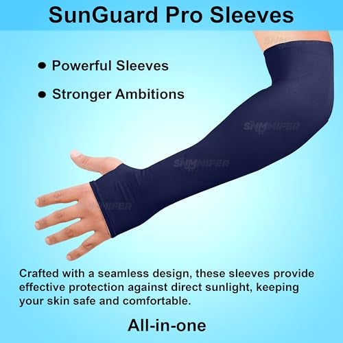 SNMMIFER UV Protection Arm Sleeves with Thumb Holes, Nylon Sun Protection Hand Cover for Running and Cycling, Unisex (1 Pair-Blue) - Image 2