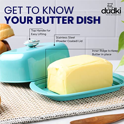 Dudki Stainless Steel Butter Container Dish Storage Box Organizer with Ceramic Knob Design , (500 Gram) (Aqua Colour) - Image 3