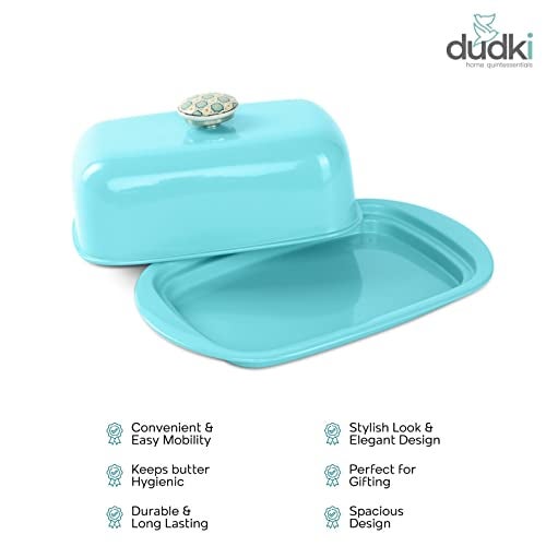 Dudki Stainless Steel Butter Container Dish Storage Box Organizer with Ceramic Knob Design , (500 Gram) (Aqua Colour) - Image 4