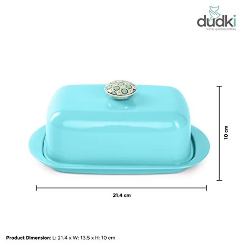 Dudki Stainless Steel Butter Container Dish Storage Box Organizer with Ceramic Knob Design , (500 Gram) (Aqua Colour) - Image 2