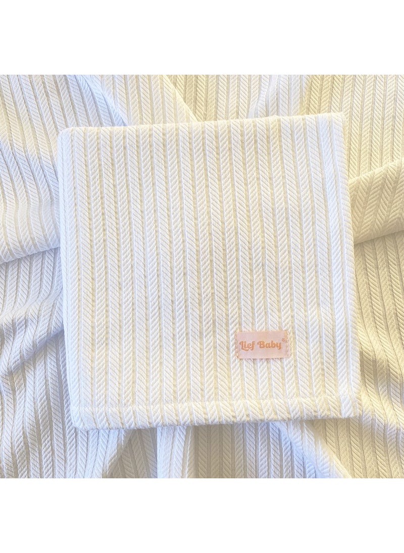 Lief Home Knitted Pattern 100% Cotton Baby Pique Blanket 100X110  - Image 1